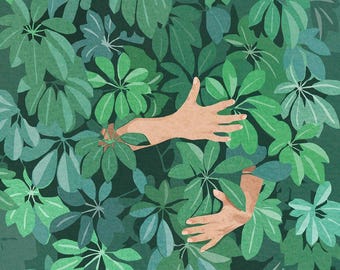 Plant Lover Art Print, Hands in Green Foliage