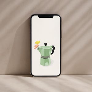 Coffee Lover Phone Wallpaper, Minimal Coffee and Flowers Phone Background, floral phone wallpaper, Minimalist Smartphone Wallpaper