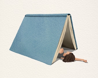 Book Lover Illustration Art Print, Weekend Mood, Bookworm Gift
