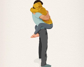 Hug Me, Couple Hugging Cute Illustration Art Print, Cute Wall Art Print, Bedroom Art Print, Cute hugging Couple Art Print