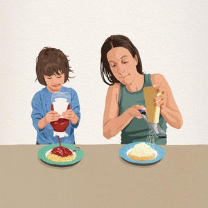 Konsttryck i begränsad upplaga: Rolig illustration av mor och dotter (signerad)