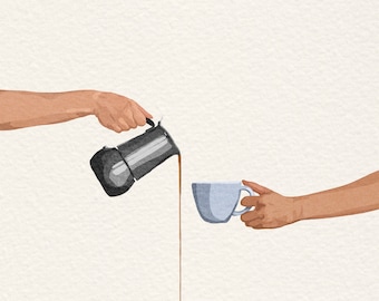 Spilled Coffee Illustration Art Print, Funny Coffee Art Print, Sarcastic Coffee Illustration, Kitchen Wall Art, Coffee Lover Gift