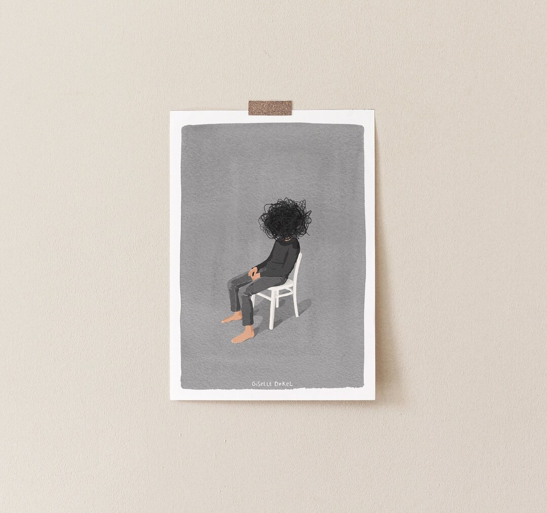 Blurry Head, Sarcastic Art Print, Grey Minimal Print, Funny