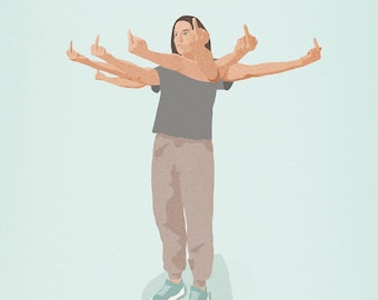 A la mierda, impresión artística con ilustración sarcástica, impresión artística con el dedo medio, hoy no estoy de humor, impresión artística divertida para pared, impresión con ilustración divertida