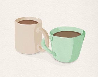 Illustration av konsttryck med kaffekompisar, köksinredning för kaffeälskare