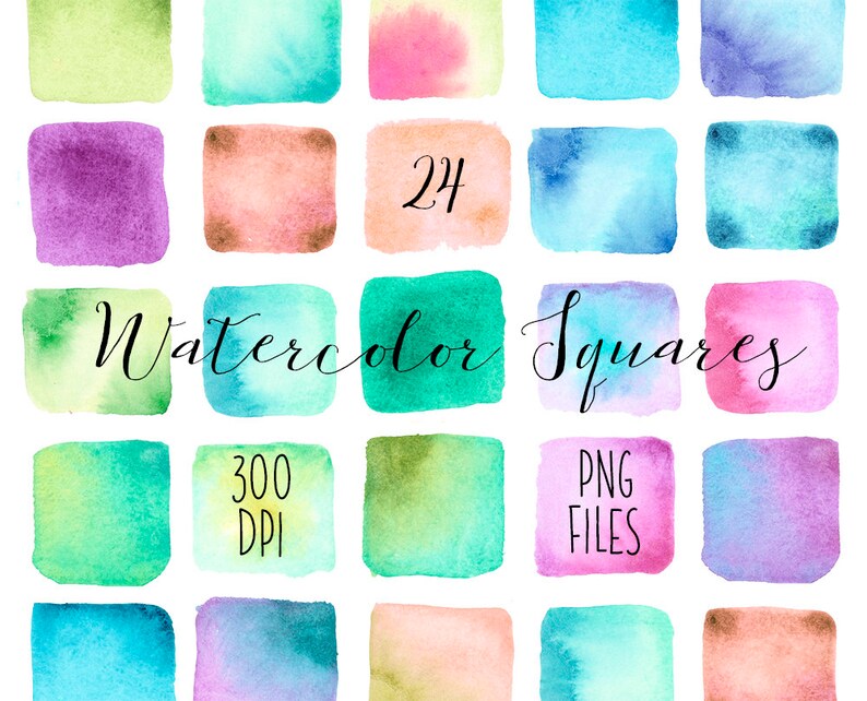 Watercolor Squares Watercolor Design Elements Colorful Etsy