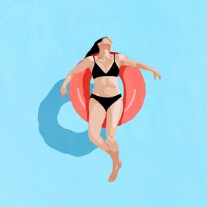 Floating Pool Ring Illustration Art Print, Dreamy Summer Illustration Print, Bright Colors Summer Art Print, Vacation Poster, Summer Print