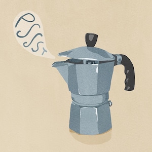 Bialetti Moka Pot Kitchen Art Print, Morning Coffee Kitchen Wall Art Print, Vintage Moka Coffee Print, Italian Moka Coffee Illustration Art