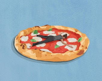 Funny Pizza Lover Girl Art Print, Kitchen Decor