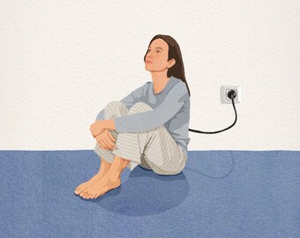 Recharge Yourself Art Print, Self Care Illustration, Textured Paper