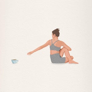 Montag Morgen Yoga Routine Illustration Kunst, Yoga und Kaffee Illustration Druck, Lustige Yoga Kunst, Kaffeeliebhaber, Yoga Illustration