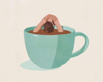 Funny Coffee Addict Illustration Art Print, Coffee Drinker Gift Minimalist Coffee Poster, Funny Kitchen Wall Art Poster, Coffee Art Print