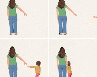 Mother and Daughter Art Print, Motherhood Illustration, Minimalist Wall Art