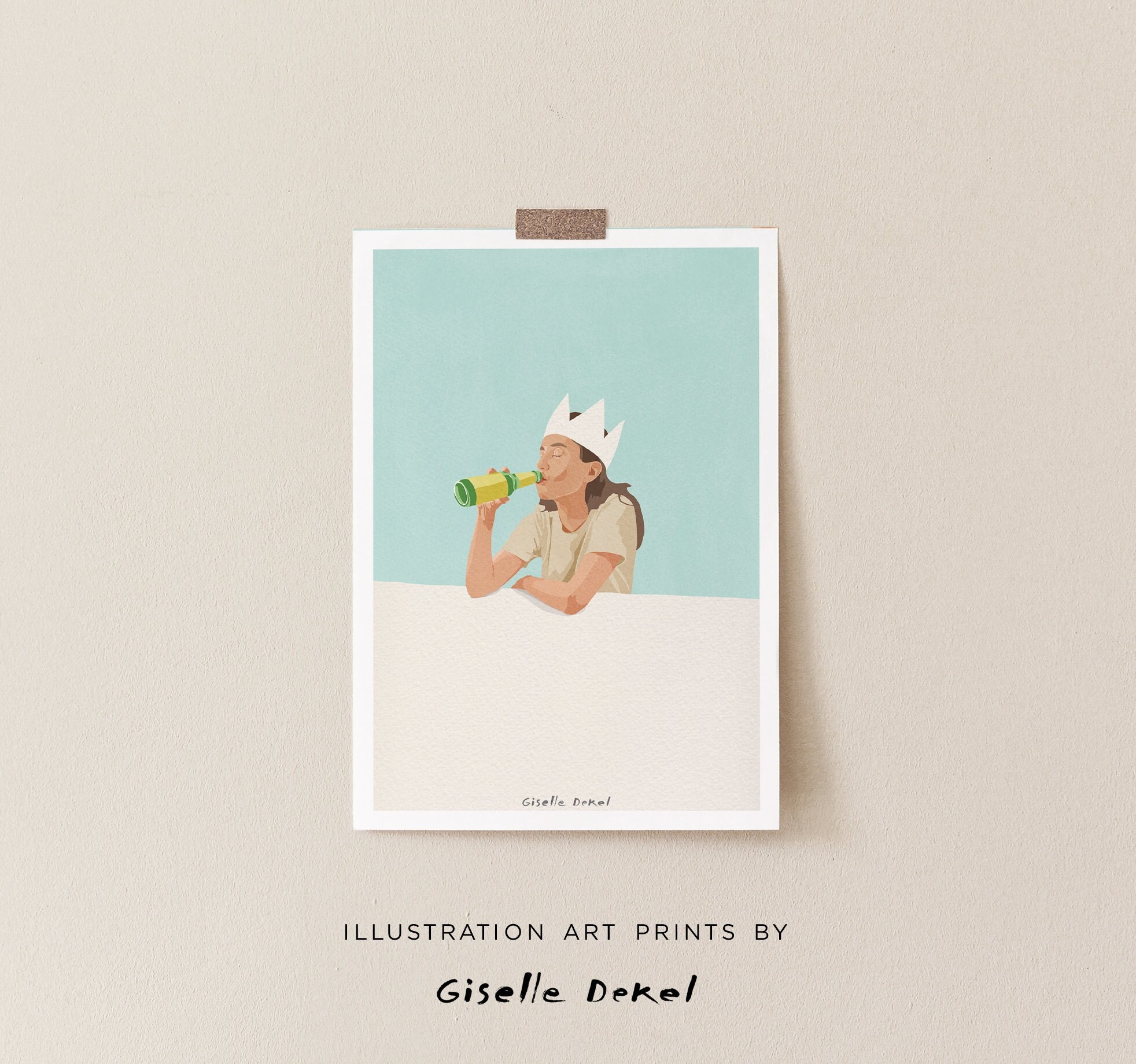 Girl Drinking Beer Illustration Art Print, Birthday Girl Art Print, Beer Drinker Poster, Happy Hour Wall Art Print, Alcohol Art Print