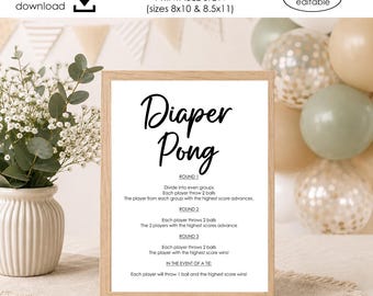 Diaper Pong Game Printable Baby Shower Simple Modern Print Digital Instant Download Print