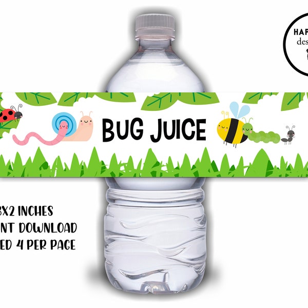 Bug Birthday Water Bottle Labels Printable Instant Download Party Kids Bugs Bug Juice 8x2