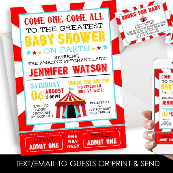 Editable Circus Baby Shower Invitation Sprinkle Invite Neutral 5x7 Digital Party Themed Carnival