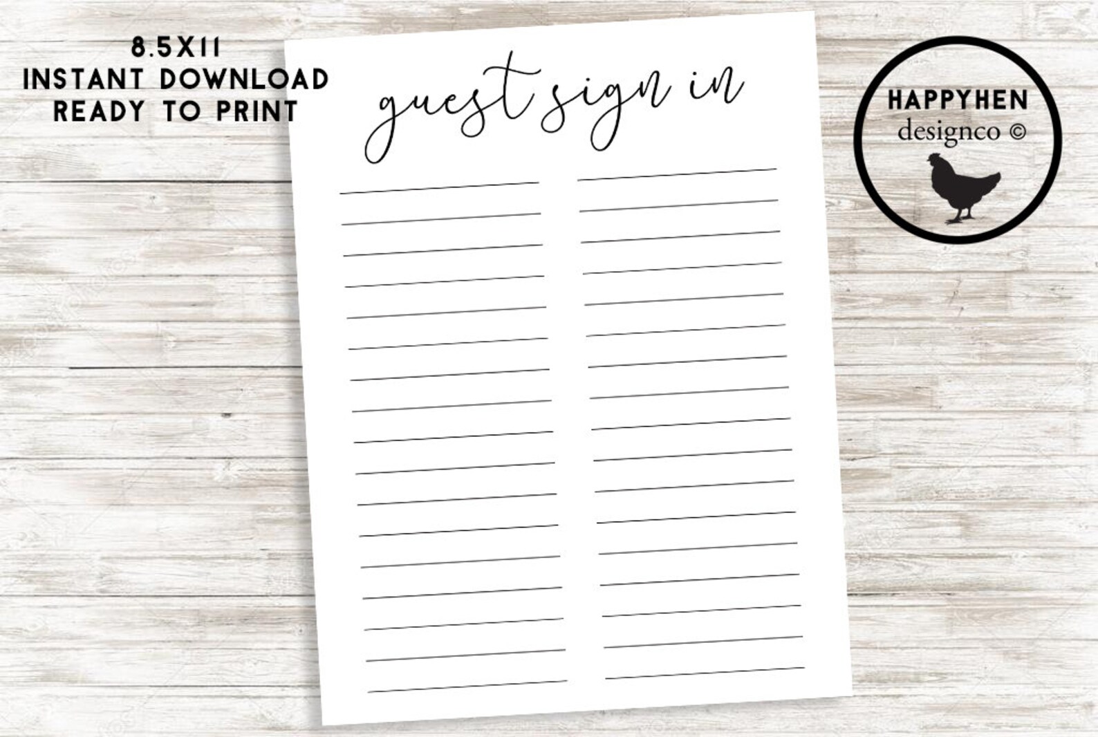 Guest Sign in Sheet Digital Instant Download 8.5x11 Page Etsy