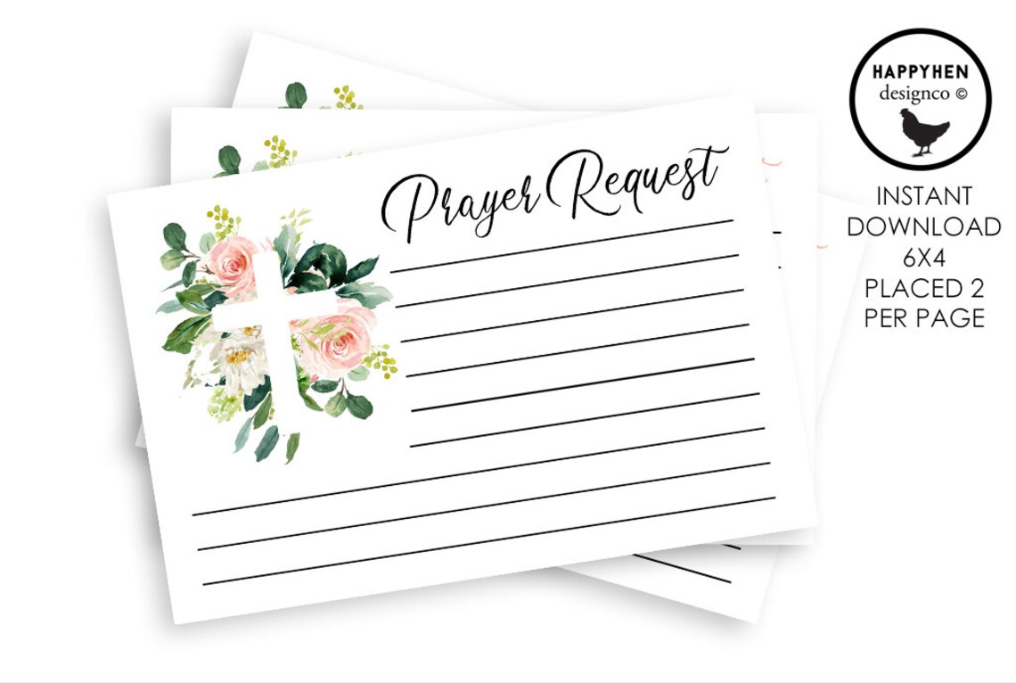 Prayer Card Request Digital 6x4 Instant Download Printable Watercolor ...