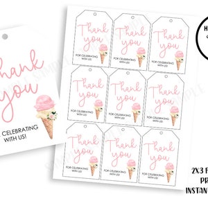 Scooped Up Bridal Favor Tags Thank You Tags Digital Party Shower Watercolor Floral Ice Cream