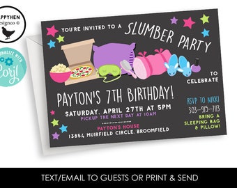 Editable Slumber Party Invitation Invite Birthday Sleepover Digital 7x5 Girls Kids ANY AGE