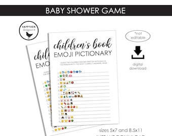 Children's Book Emoji Pictionary Baby Shower Games Instant Download Digital 5x7 8.5x11 Trending Modern Simple