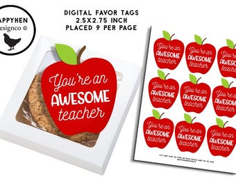 Apple Teacher Tags Favors Digital Printable Instant Download Gift Ideas Tag Awesome