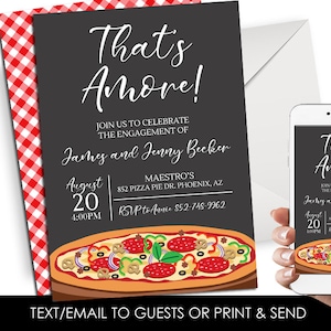 Editable That&#39;s Amore Engagement Invitation Invite Digital 5x7 Engaged Pizza Party Dinner Couples Shower Corjl