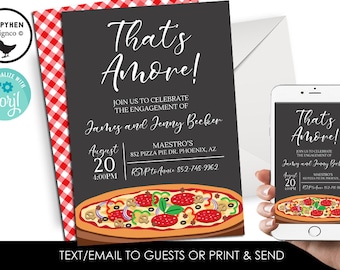 Editable That's Amore Engagement Invitation Invite Digital 5x7 Engaged Pizza Party Dinner Couples Shower Corjl