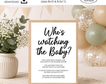 Who's Watching the Baby Shower Game Printable Sign Digital 8x10 8.5x11 Instant Download Games