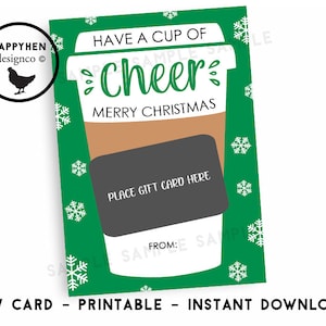 Christmas Coffee Gift Card Holder Printable Green Cup of Cheer Gift Idea INSTANT DOWNLOAD