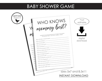 Who Knows Mommy Best Baby Shower Game Print Digital Instant Download Printable Games Simple Modern