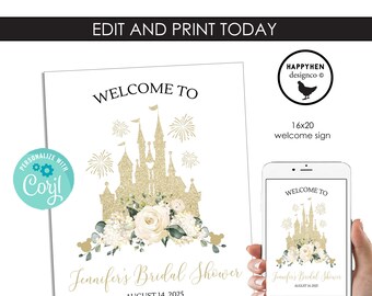 Disneyland Bridal Shower Welcome Sign Editable Template 16x20 Instant Download