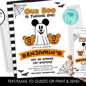 Editable Halloween Mickey Invite Birthday Party Digital 5x7 Mouse ANY AGE Not So Spooky Boo Instant Download Template