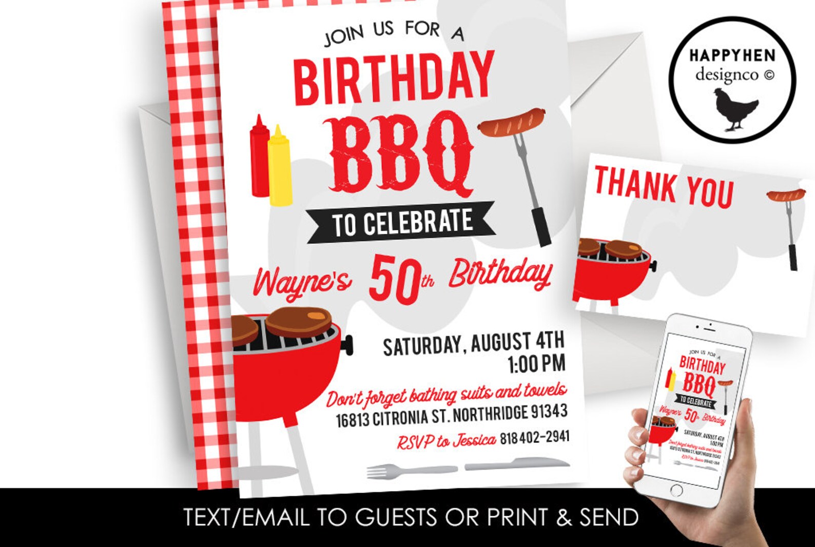 Birthday BBQ Invitation Invite Adult ANY AGE 50th 60th 70th | Etsy