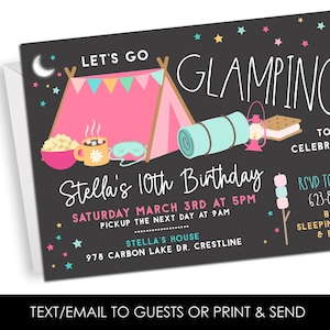 Editable Glamping Invitation Invite Digital 7x5 Girl Camping Slumber Party ANY AGE Sleepover