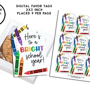 Teacher Gift Tags School Printable Favor Tag Digital Instant Download Crayons Bright School Year Students