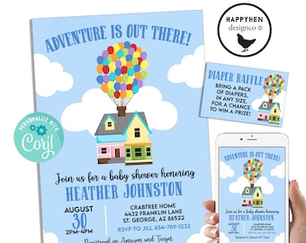 Editable UP Baby Shower Invitation Invite Sprinkle Disneyland Movie Digital 5x7 Template Instant Download
