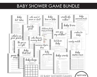 Baby Shower Game Bundle Digital Set Instant Download Trending Games Modern Simple Black White
