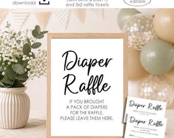 Diaper Raffle Sign and Tickets Baby Shower Printable Instant Download Digital Simple Modern