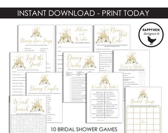 Disneyland Bridal Shower Games Bundle Instant Download Digital Party Gold Castle Game