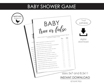 Baby True or False Baby Shower Games Printable Instant Download Trending Simple Modern 5x7 8.5x11