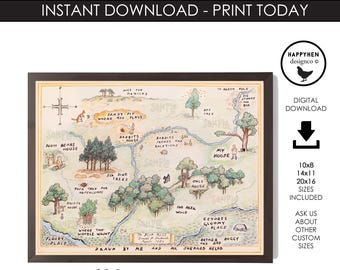 Winnie Pooh Digital Print 100 ACRE WOOD Decor Nursery Watercolor Party Prints Instant Download