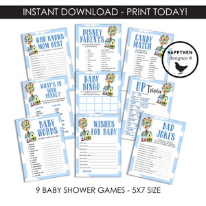UP Baby Shower Games Digital Instant Download Printable Disneyland Sprinkle Party 5x7