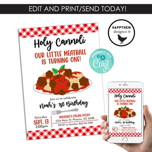 Editable Holy Cannoli Invitation Birthday Kids Party Digital 5x7 Meatball Invite Instant Download Template