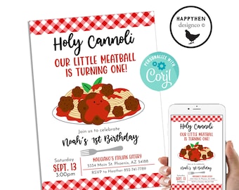 Editable Holy Cannoli Invitation Birthday Kids Party Digital 5x7 Meatball Invite Instant Download Template