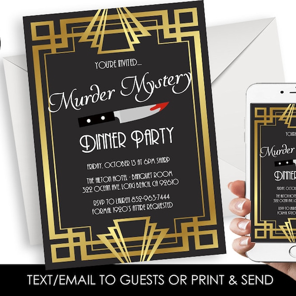 Editable Murder Mystery Dinner Party Invitation Roaring 20's Digital 5x7 Halloween Birthday Event 1920's Theater