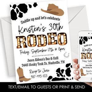 Editable Rodeo Birthday Adult Digital Invitation Invite Digital 5x7 Cowprint Cow Birthday Instant Download Template
