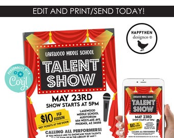 Talent Show Flyer EDITABLE Template 8.5x11 Instant Download School Event Fundraiser