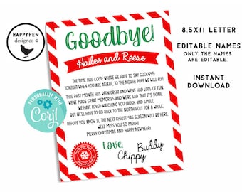 Carta de despedida de elfo 2 Elfos 2 Elfos Notas navideñas imprimibles digitales editables 8.5x11 Vacaciones Nosotros Plural Niños DESCARGA INSTANTÁNEA